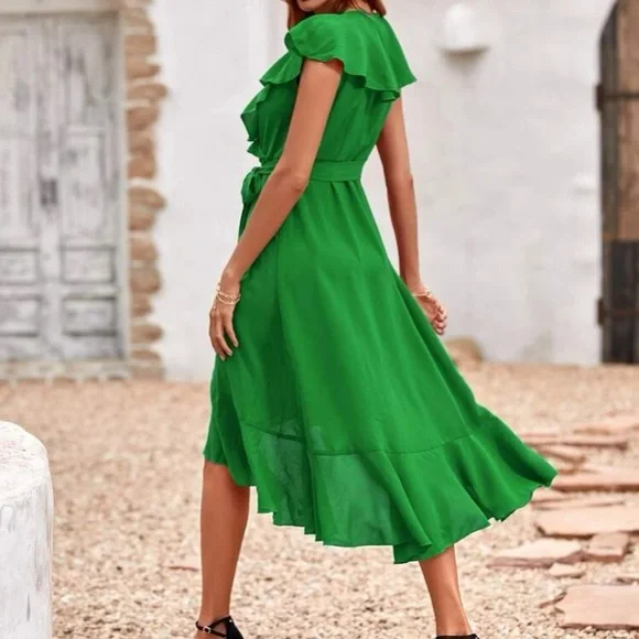 Boho pink ruffle hem wrap belted maxi dress - Picture 5 of 16